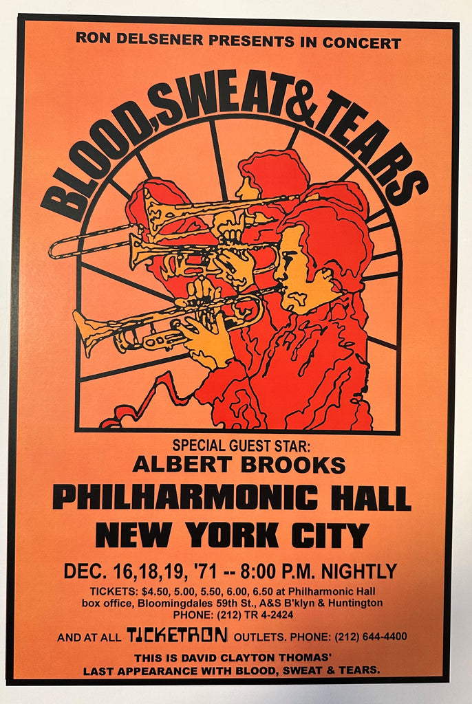 Blood, Sweat & Tears New York City Concert Poster